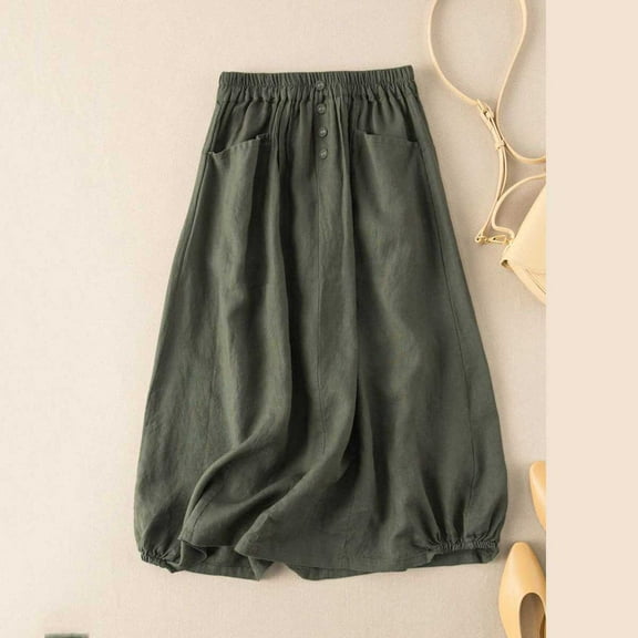 Aloohaidyvio Long Skirts for Women under 15$,Womens Solid Color Cotton Linen Pocket Half-body Skirt Summer Vintage High Waist Long Skirt
