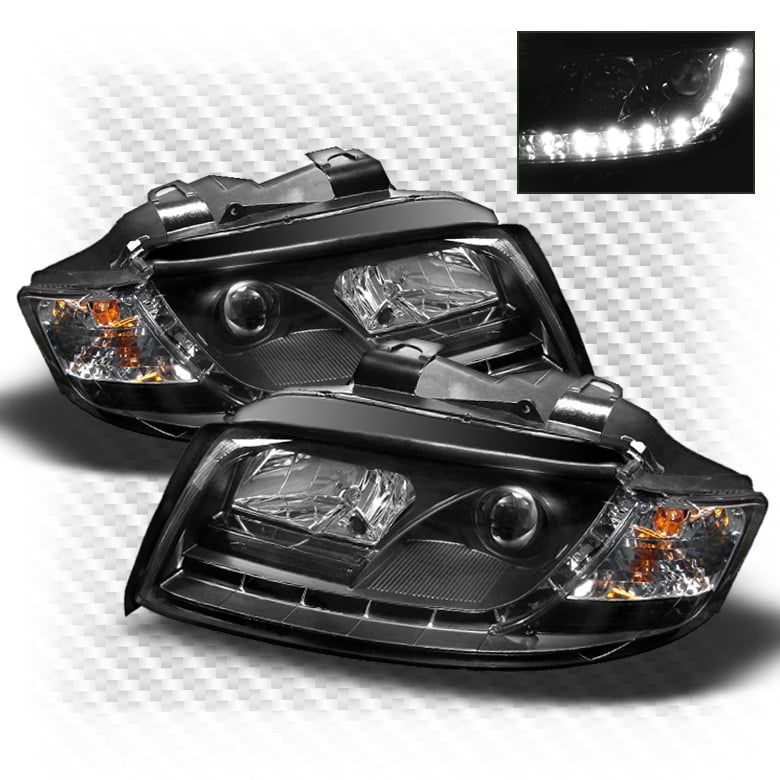 For 2002-2005 Audi A4 S4 R8 DRL LED Projector Blk Headlights Head Lights Pair