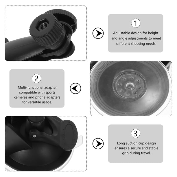 Support Caméra Embarquée à Ventouse – Rotation 360°, Adaptateur 6 En 1, Résiste à -20°C à 70°C