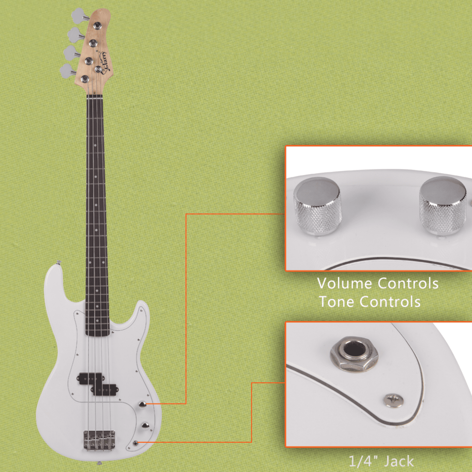 Hassch 4 String Electric Bass Guitar with Amplifier, Beginner Set with Bag, Strap and Accessories, White