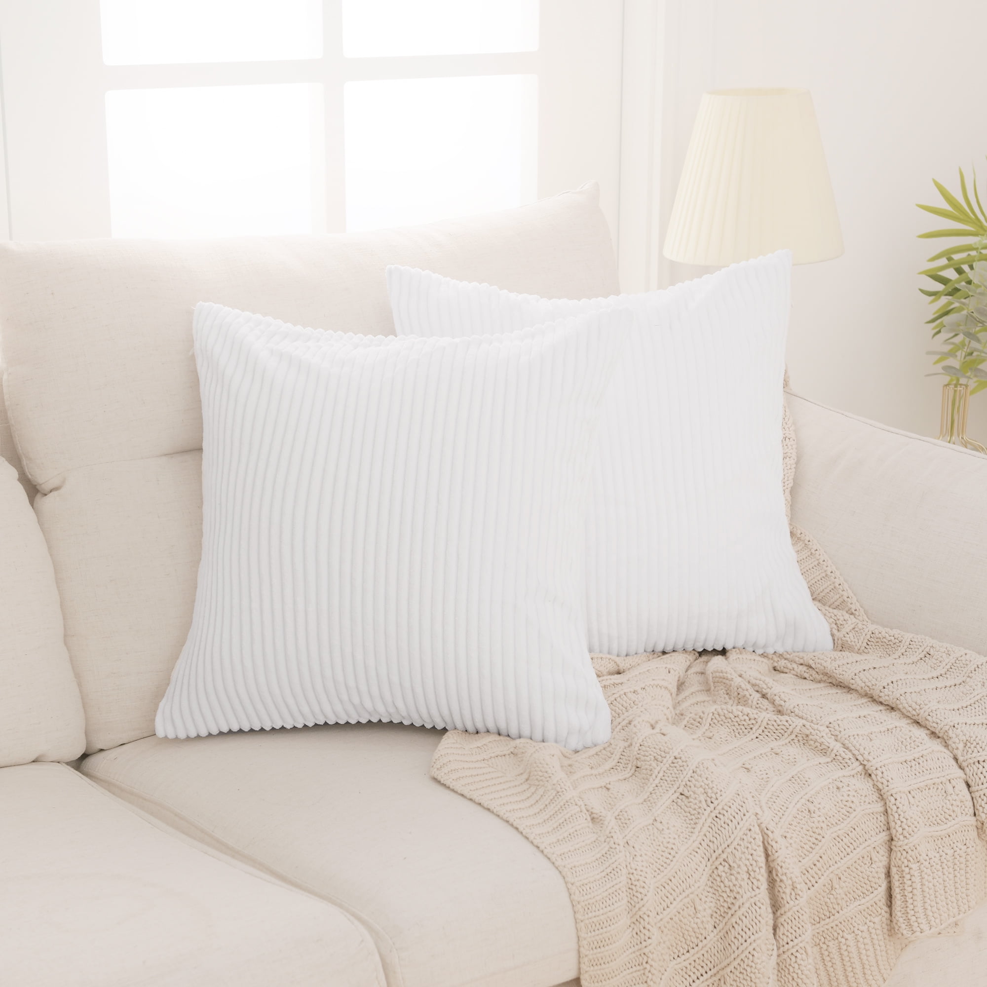 Deconovo Soft Corduroy Pillowcase Covers White with Pattern Soft Throw