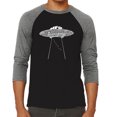 thumbnail image 1 of LA Pop Art Men's Raglan Baseball Word Art T-shirt - Flying Saucer UFO, 1 of 2