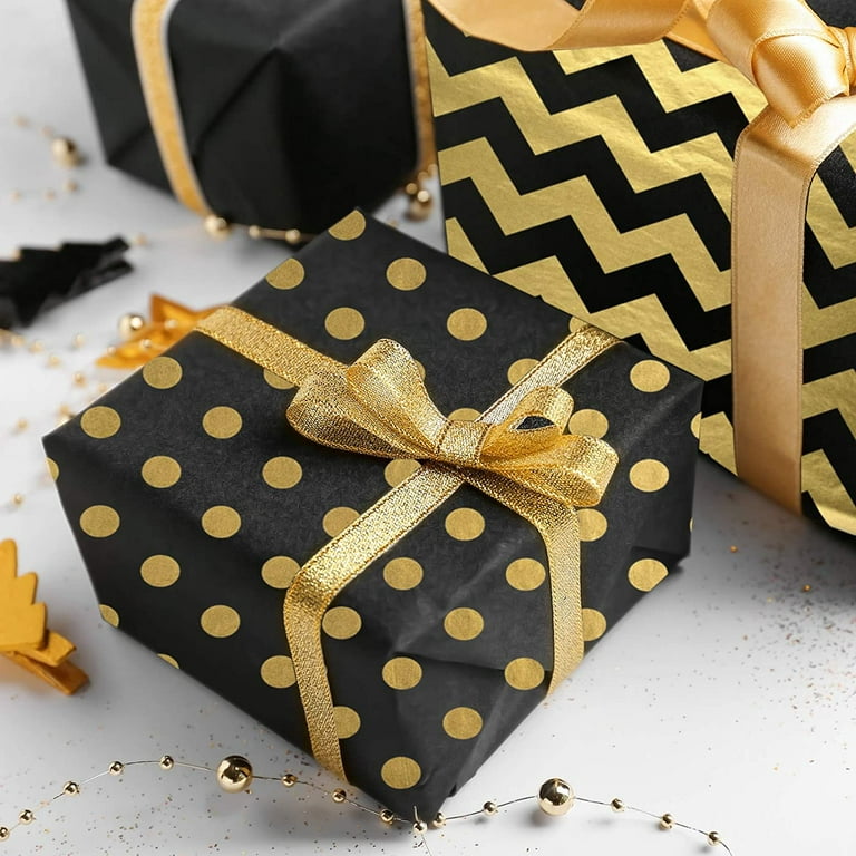 60 Pcs Gold Black Tissue Paper Bulk 3 Style Decorative Metallic Wrapping  Paper for Birthday Weddings Christmas Party Decoration, Arts Crafts 