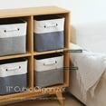 thumbnail image 2 of Sea Team 3-Pack Cubic Storage Basket Set, Storage Cube Organizer, Clothes Toys Bin, 11 x 11 x 11 Inches, Big Square Canvas Fabric Collapsible Shelf Box with Handles, Denim & White, 2 of 6