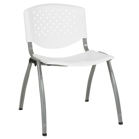 Sling Stacking Patio Chairs Flash Furniture HERCULES Series 880 lb. Capacity White Plastic Stack Chair with Titanium Frame ()