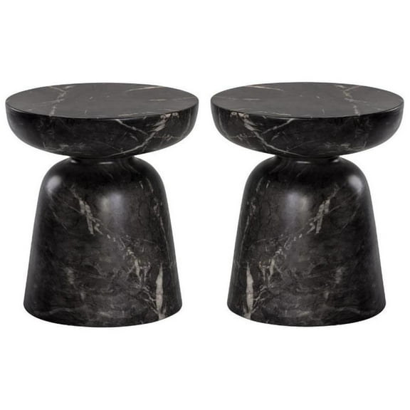 Home Square Lucida 18" Round Shaped Concrete End Table in Black - Set of 2