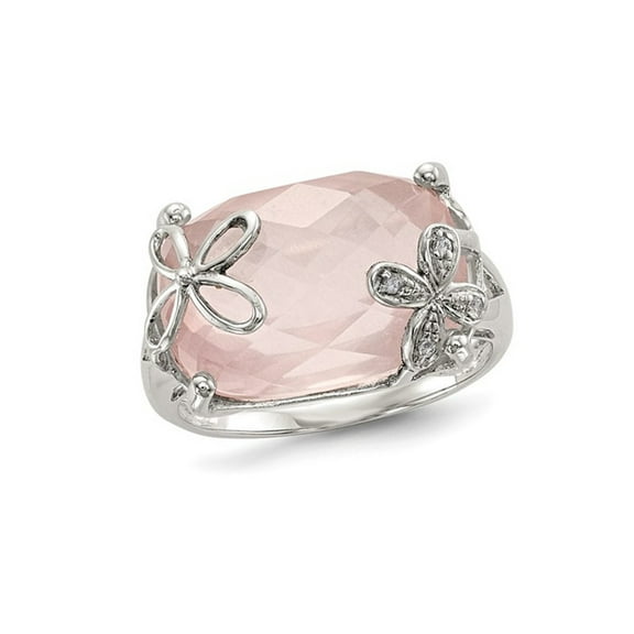 15.60 Carat (Ctw) Pink Quartz and White Sapphire Flower Ring in Sterling Silver for Women