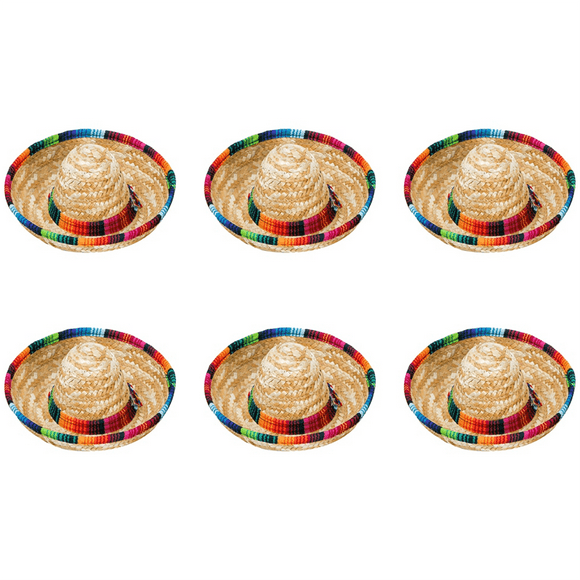 6 Pack Small Sombrero Hats, 6.5 Inch Natural Straw Hats Sombrero Party Hats Dolls Pets Themed Party Decoration Supplies