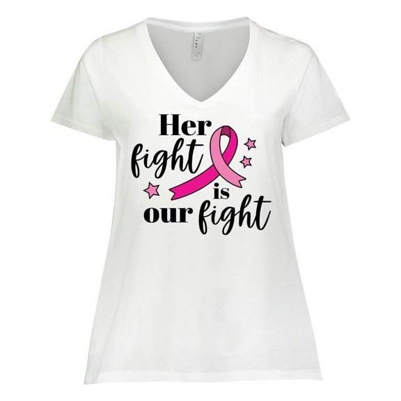 Inktastic Breast Cancer Awareness Her Fight is Our Fight Women's Plus Size V-Neck T-Shirt
