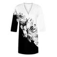 thumbnail image 4 of YDKZYMD Dresses for Older Women Summer Floral Casual Mini Sundress Button Up V Neck Bell Swing Dress Loose 3/4 Sleeve Flowy T-Shirt Dress Light Gray M, 4 of 5