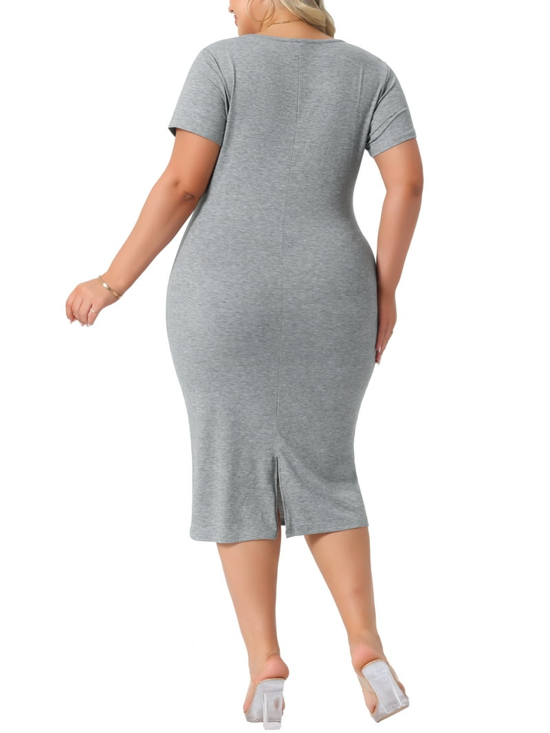 grey bodycon dress short sleeve Daring Diva Plus Size Short Sleeve Crew Neck Midi Bodycon Dress 2X Gray, Women's, Size: 2XL