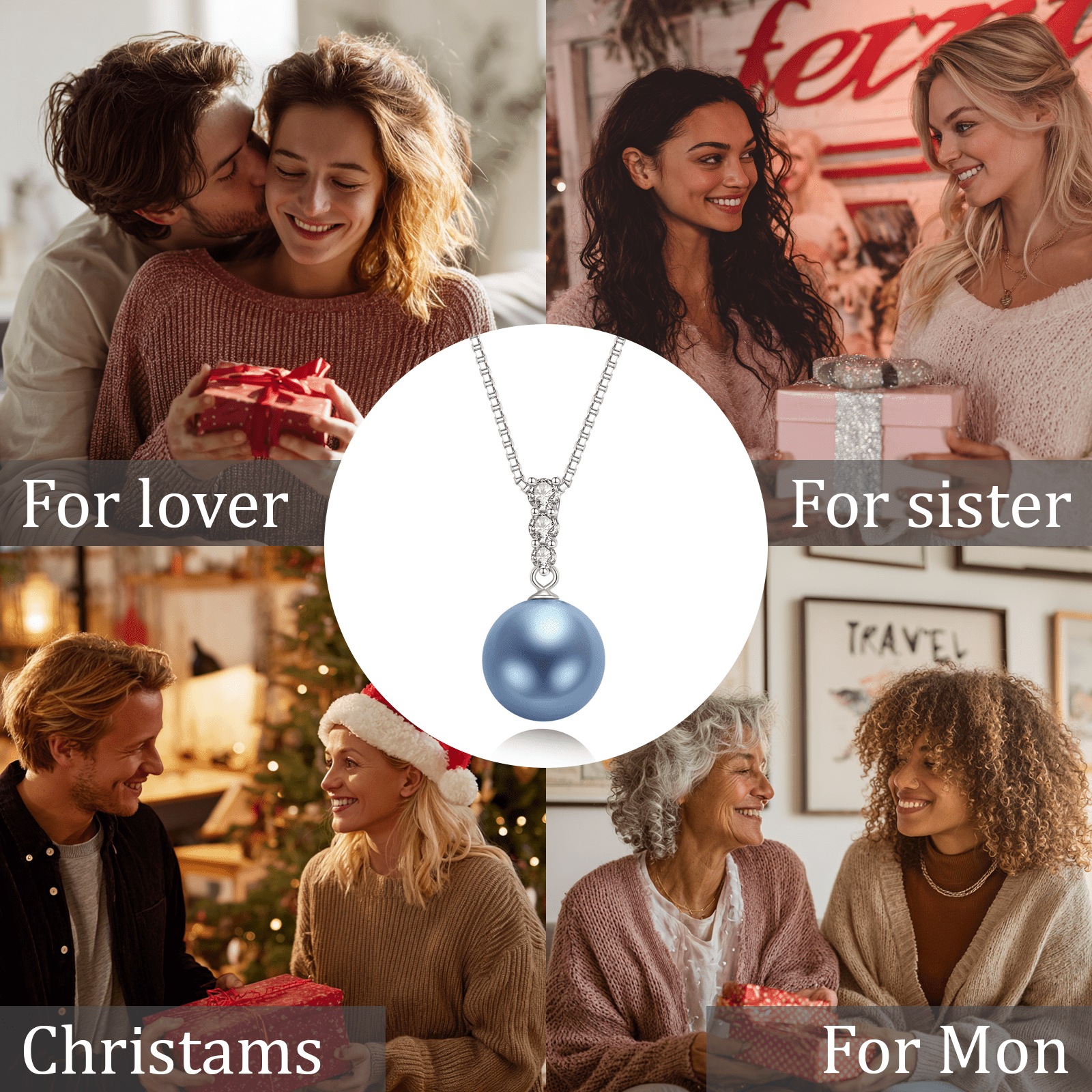 Yami 12-13mm Blue Saltwater Cultured Pearl Necklace Pendant in S925 Sterling Silver 3 CZ  with 18+2in Chain Gifts for Women