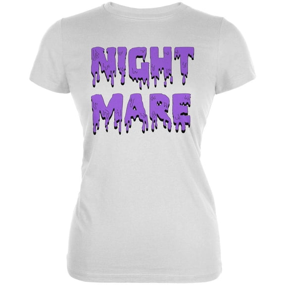 Halloween Nightmare Horror Purple Dripping Text Juniors Soft T Shirt White MD