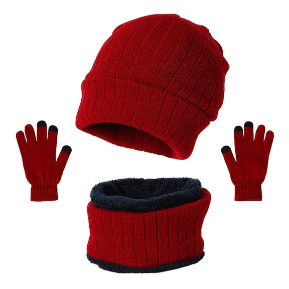 ZSQDM Women or Men Autumn Winter Warm Cute Hat Scarf Gloves Slouchy Three Pieces Winter Snow Knit Cap Screen Mittens Scarves Sets beanie of Men Running Hat Scarf Hat or Gloves Skull Cap
