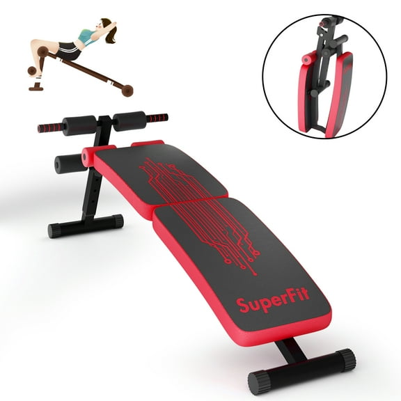 Costway Folding Weight Bench Adjustable Sit-up Board Curved Decline Bench Red