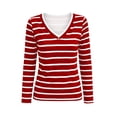 thumbnail image 4 of FAIWAD Women's Striped Tops V Neck Long Sleeve Slim Fitted Tee Shirts Workout Running Activewear, 4 of 5
