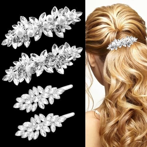 4 Count Rhinestone Bridal Hair Clip, Hair Clips, Rhinestone Barrette Hair Accessories Hair Clips for Women Wedding