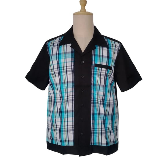 Men's Shirts Black Contrast Plaid Casual Shirts