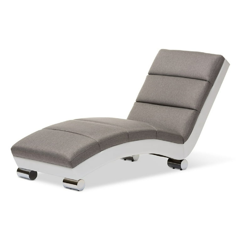 Baxton Studio Percy Modern and Contemporary Grey Fabric and White Faux Leather Upholstered Chaise Lounge Baxton Studio Percy Modern and Contemporary Grey Fabric and White Faux Leather Upholstered Chaise Lounge