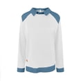 thumbnail image 3 of Camisas de manga larga for mujer, cuello de mezclilla, costura de retales, sudadera, Tops casuales, jersey, 3 of 6