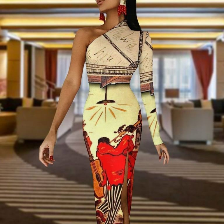 NEW ORLEANS: Vintage Mardi Gras Jazz Advertising Print Half Dleeve Split Dress  evening dress ladies Summer women"s clothing - Walmart.com