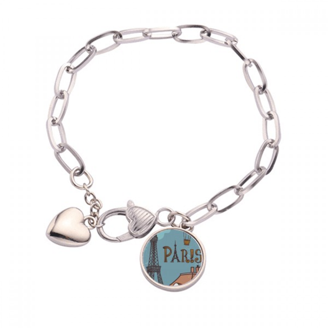 Paris Fire Ballon France Eiffel Tower Pulsera de cadena de corazón joyería encanto moda