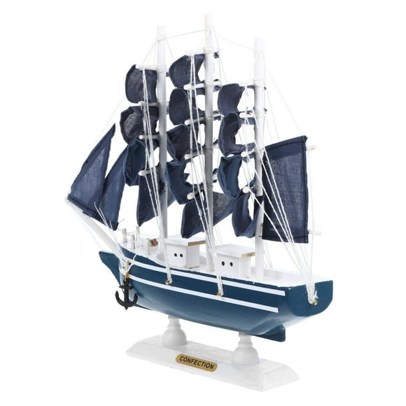Minkissy 1Pcs Sailing Ship Model Blue Wooden for Banquets and Receptions
