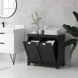 HOMCOM Tilt Out Laundry Cabinet, Laundry Basket Cabinet with 2 Baskets and 2 Louvered Doors, Black main image 0