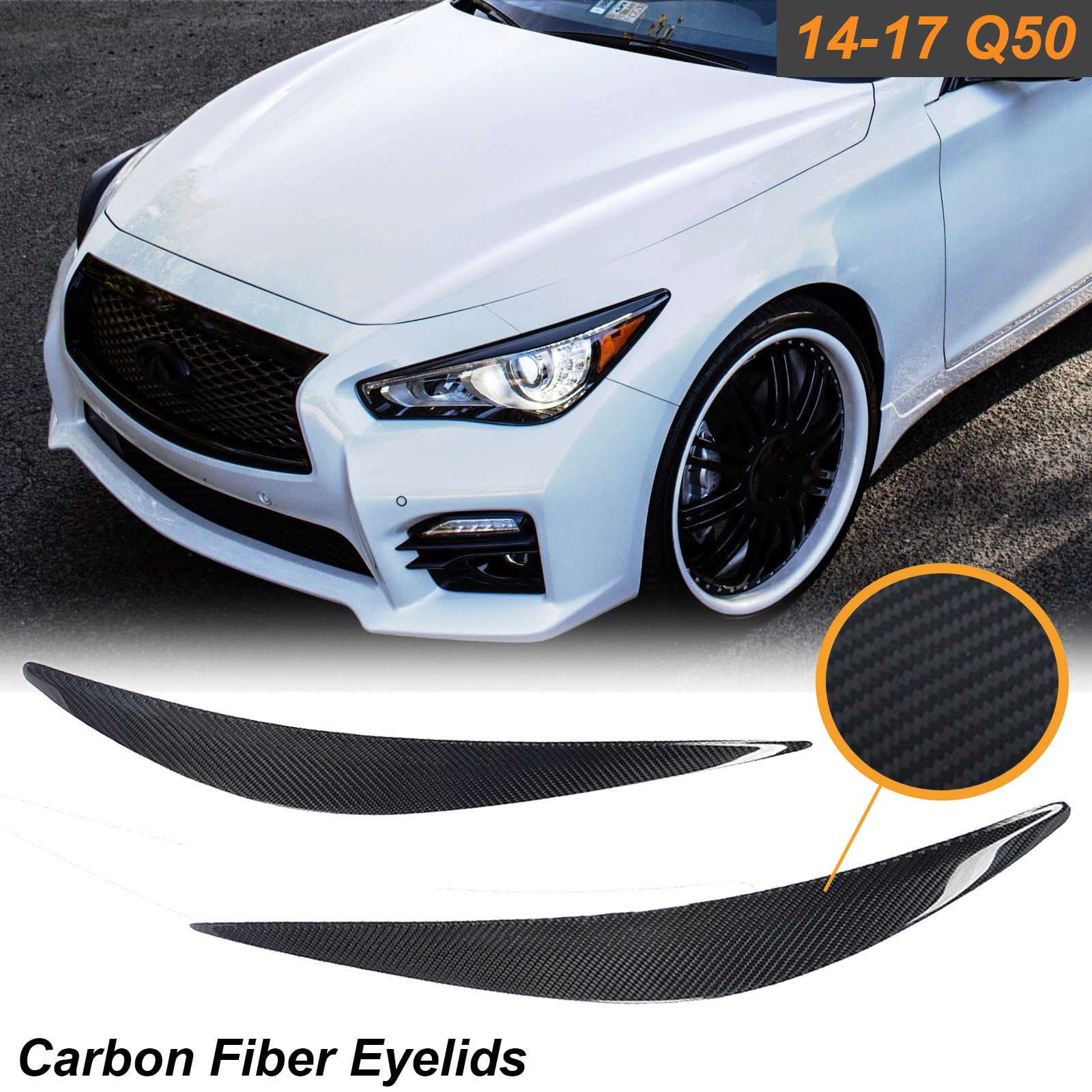 beler 2PCS Carbon Fiber Style Headlight Eyebrows Eyelids Covers Trim Fit for Infiniti Q50 2014-2019 