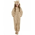 thumbnail image 5 of WMTBSRSW Girls Fleece Onesie Pajamas with Eye Mask Soft Fuzzy Sherpa Hooded Romper One Piece Winter Sleepwear Flannel Pajama Jumpsuit Loungewear Khaki 5 Years, 5 of 7