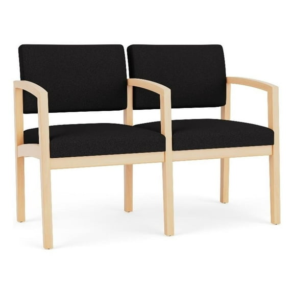 Lenox Wood Reception Waiting 2-Seat Tandem Seating / Natural Wood / Black