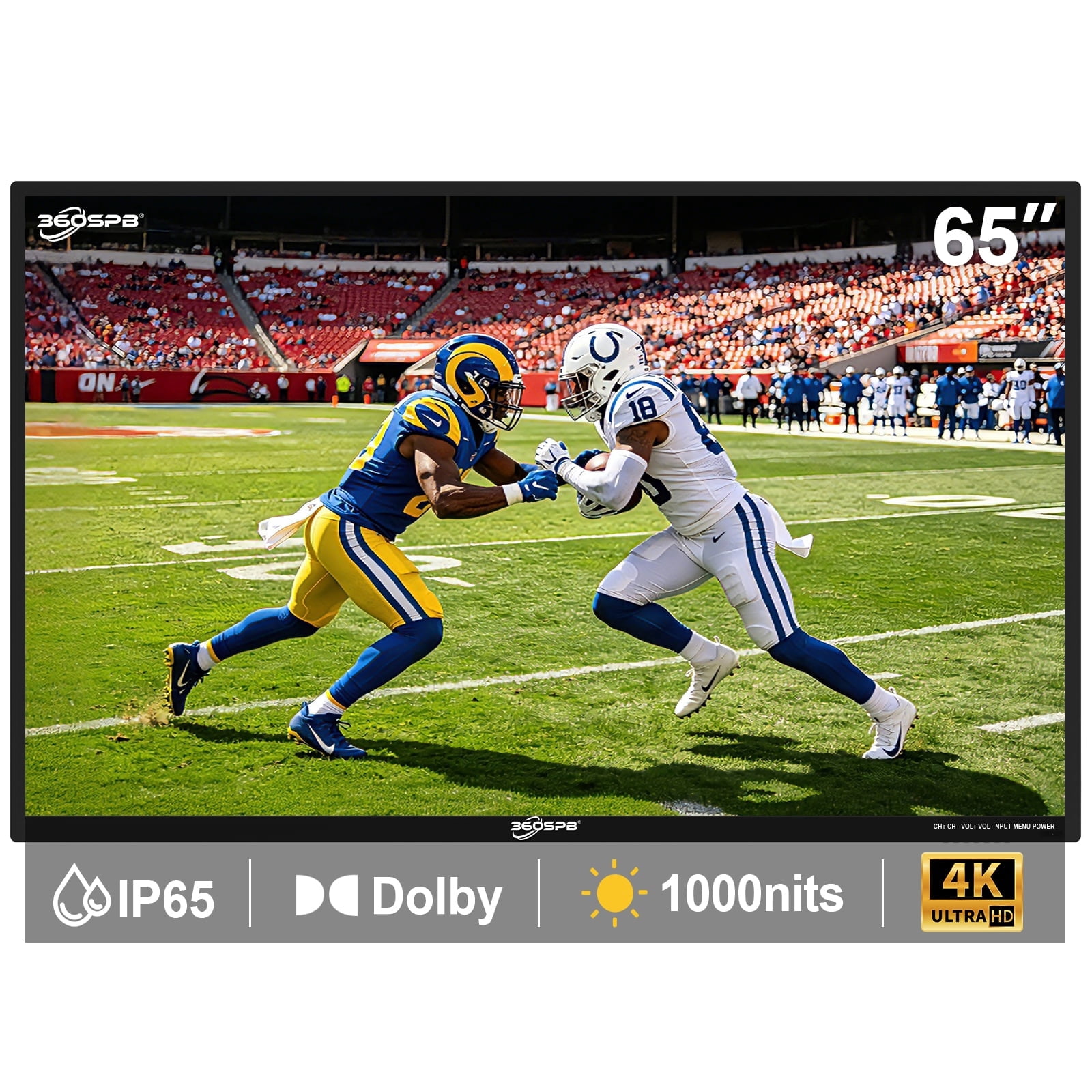 Pyimgus 65” Outdoor TV, 4K Google Outside TV, 1000nits Ultra-High Outdoor Television, IP65 Waterproof TV, Weatherproof TVs with Voice Assistant Remote, Compatible with Dolby for Patios, Sports