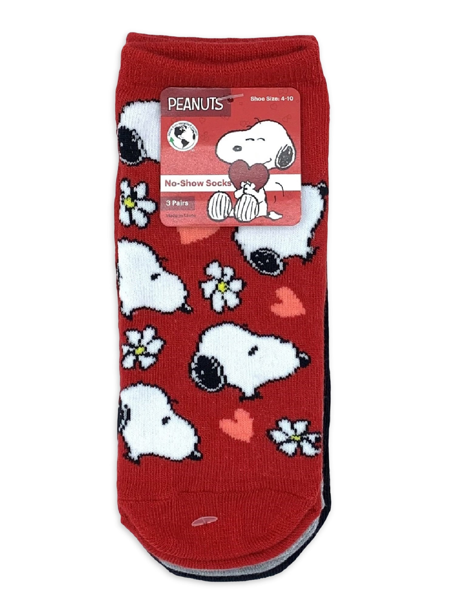 Peanuts Valentine's Day Women's No Show Socks, 3-Pack