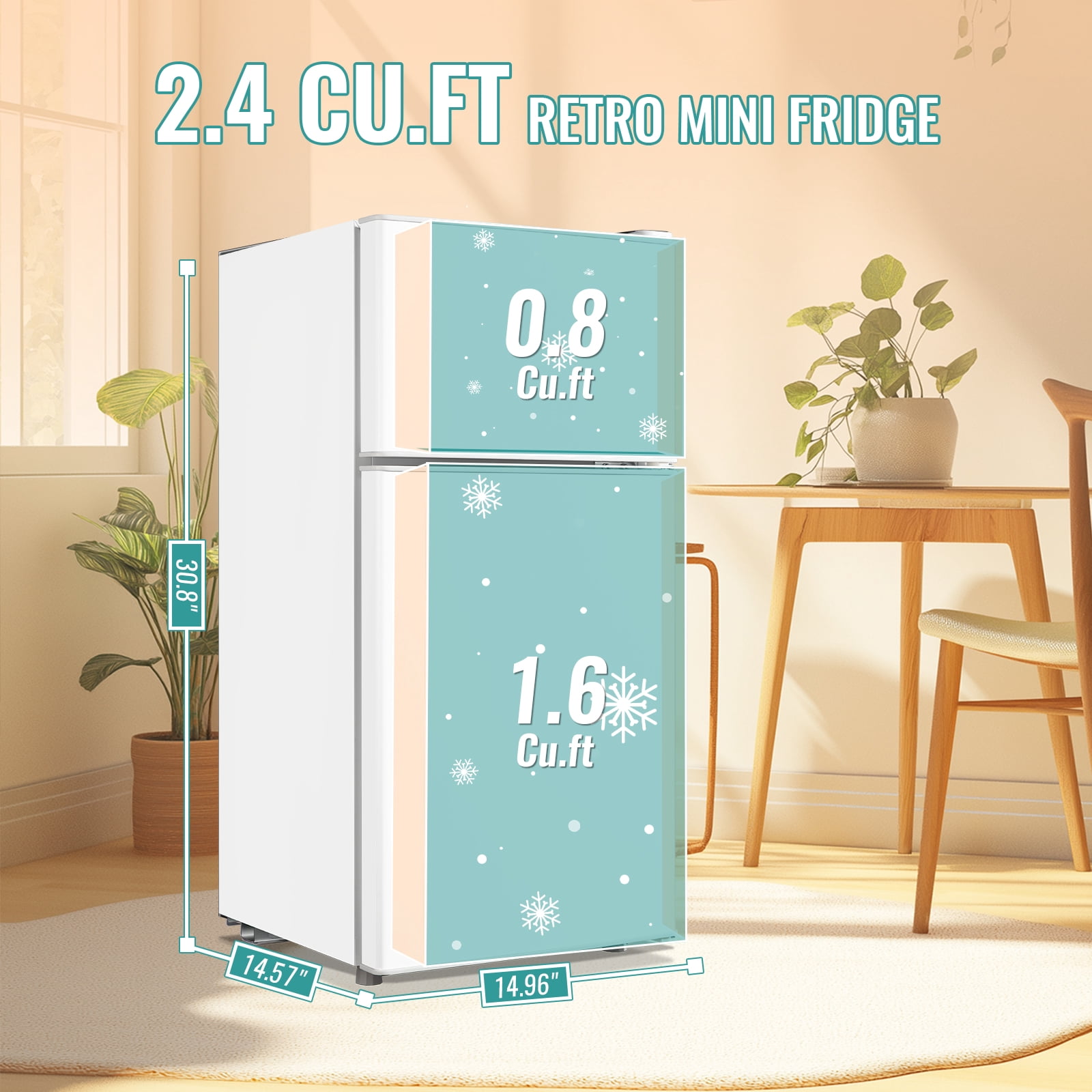 TACOOL Refrigerator with Top Freezer 2.4Cu.ft Two Door Small Mini Fridge for Person Use with Egg tray, White