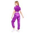 thumbnail image 2 of Aiihoo Kids Modern Jazz Dance Party Sets Girls Short Sleeve Metallic Shiny T-shirt Crop Tops with Pants Outfits Purple 10, 2 of 7