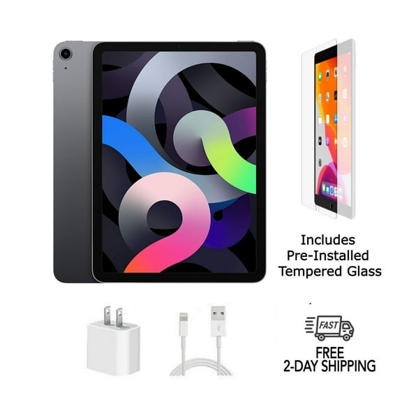 Pre-Owned Apple iPad Air 4 A2324 (WiFi Cellular Unlocked) 256GB Space Gray Bundle with Pre-Installed Tempered Glass