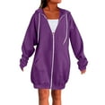 thumbnail image 2 of Fshiont Long Zip Up Hoodie Women Fleece Lined Oversized Tunic Sweatshirt Drop Shoulder Knee Length Fall Winter Hooded Jacket Purple L, 2 of 6