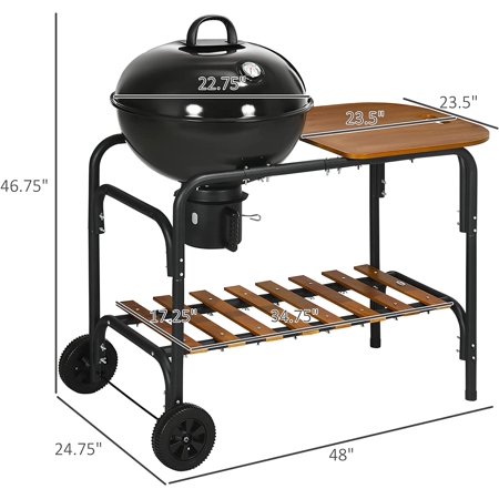 Charcoal Grill BBQ  21-Inch Rolling Backyard Barbecue with Chopping Block Table  a Cutting Board  Shelf  Wheels  Vents & Thermometer  Black