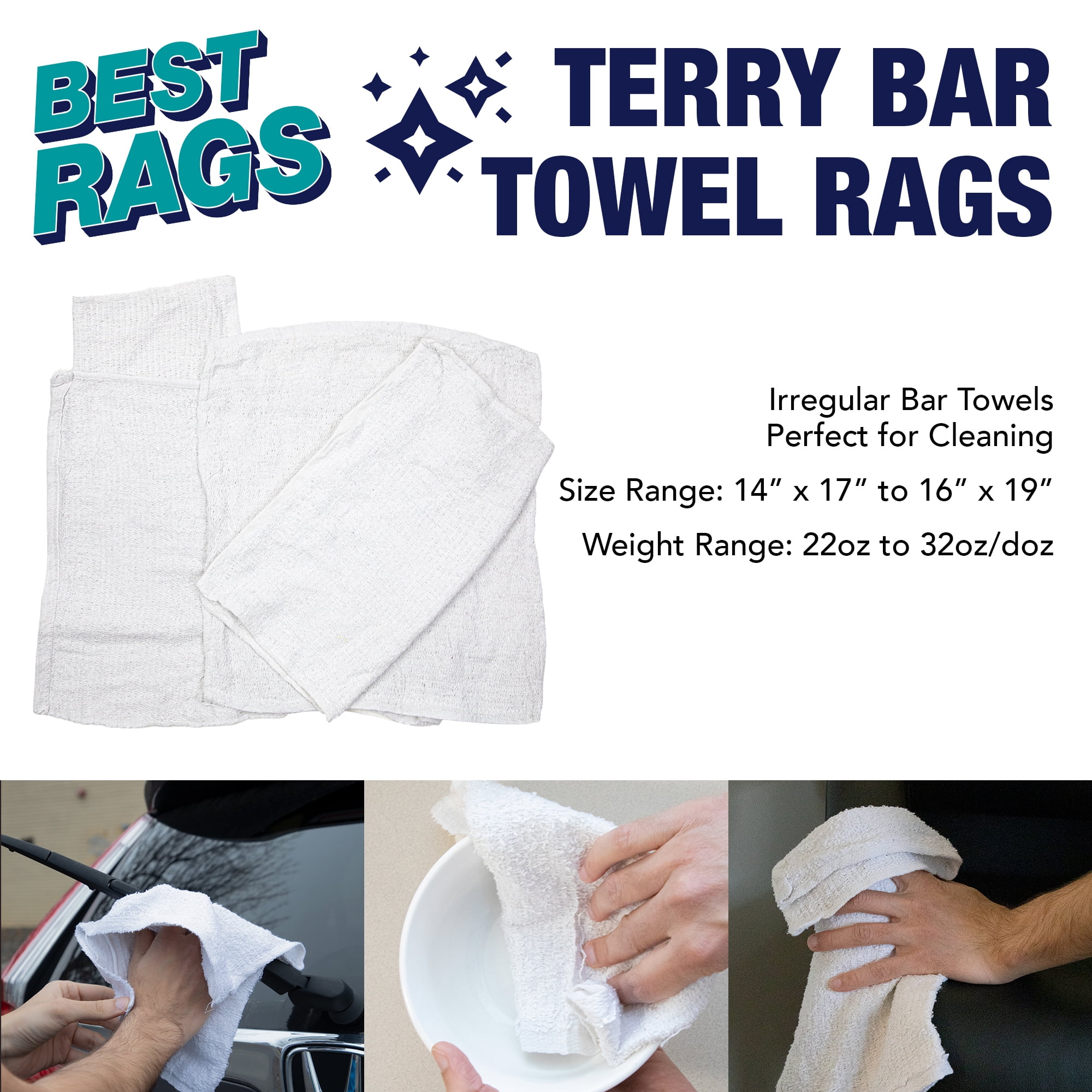 55 Cotton Terry Towels Cloth Cleaning Bar Rags Bulk Washcloth 14 x 17 White  New