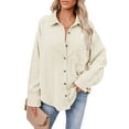thumbnail image 5 of Womens Corduroy Loose Shirt Button Down Oversized Patchwork Blouses Jacket White and Grey XL, 5 of 9
