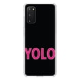 thumbnail image 1 of DistinctInk Clear Shockproof Hybrid Case for Galaxy S20 / S20 5G (6.2" Screen) - TPU Bumper, Acrylic Back, Tempered Glass Screen Protector - Black Pink YOLO, 1 of 2