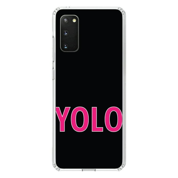 DistinctInk Clear Shockproof Hybrid Case for Galaxy S20 ULTRA / 5G (6.9" Screen) - TPU Bumper, Acrylic Back, Tempered Glass Screen Protector - Black Pink YOLO