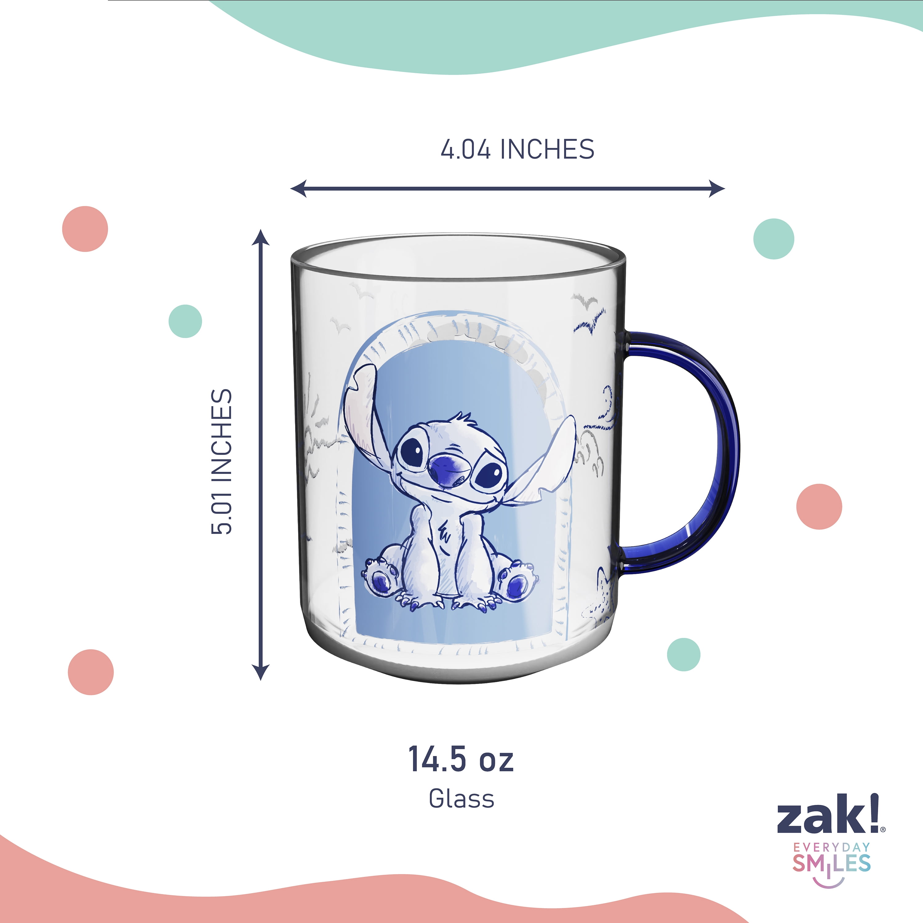 Zak Designs Stitch Kaya 14.5oz Glass Mug With Colored Handle