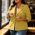 thumbnail image 6 of Plus Size Pleated Blazer For Women, Ruffled 3/4 Sleeve Lapel Jacket, Button Down Casual Office Suit, Elegant Business Work Wear, Feminine Cut Yellow XL, 6 of 7