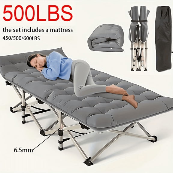 Outdoor Folding Bed, Extra-Large And Thickened Camping Bed with Or Without Flip Mattress, Portable Foldable Guest Bed, 450/500/600 Pound Load-Bearing Capacity, Heavy-Duty Camping Cot with Hand