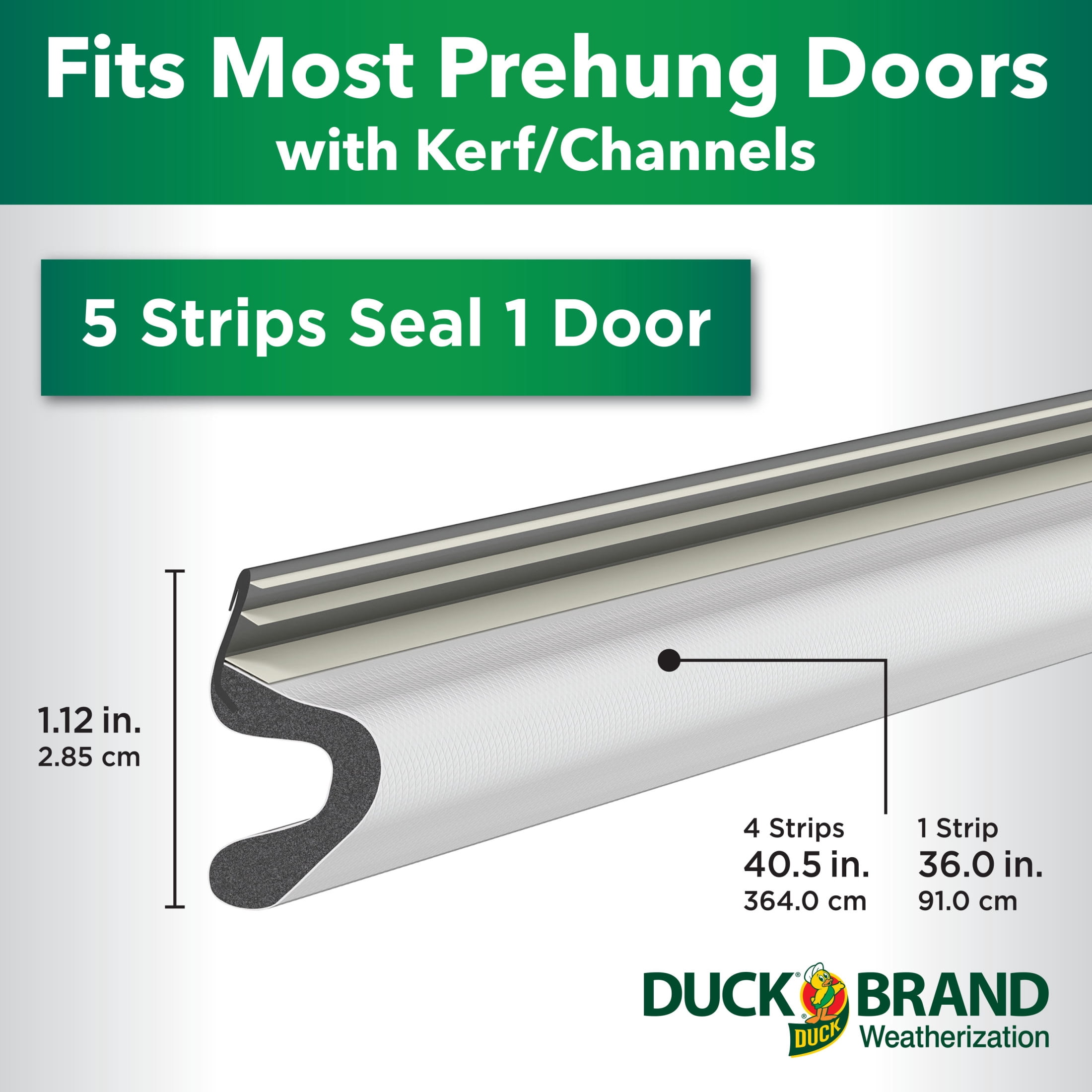 (3 pack) Duck Brand, White Vinyl Clad Door Seal, Four 40.5 Inch And One 36 Inch Strips, Seals 1 Door, Easy Installation