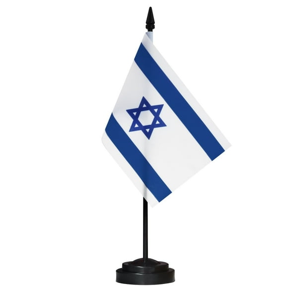Anley Israel Deluxe Desk Flag Set - 6 in x 4 in Miniature Israeli Desktop Flag