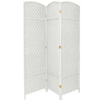 7 ft. Tall Faux Rattan Fiber Diamond Weave Privacy Screen Room Divider - White - 3 Panels