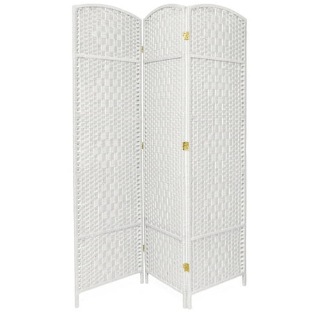 7 ft. Tall Faux Rattan Fiber Diamond Weave Privacy Screen Room Divider - White - 3 Panels