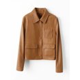thumbnail image 3 of Abrigo de piel de oveja con grano de lichi real para mujer, tendencia primavera otoño 2024, diseño simple con múltiples bolsillos, chaqueta de cuero genuino recortada, 3 of 5